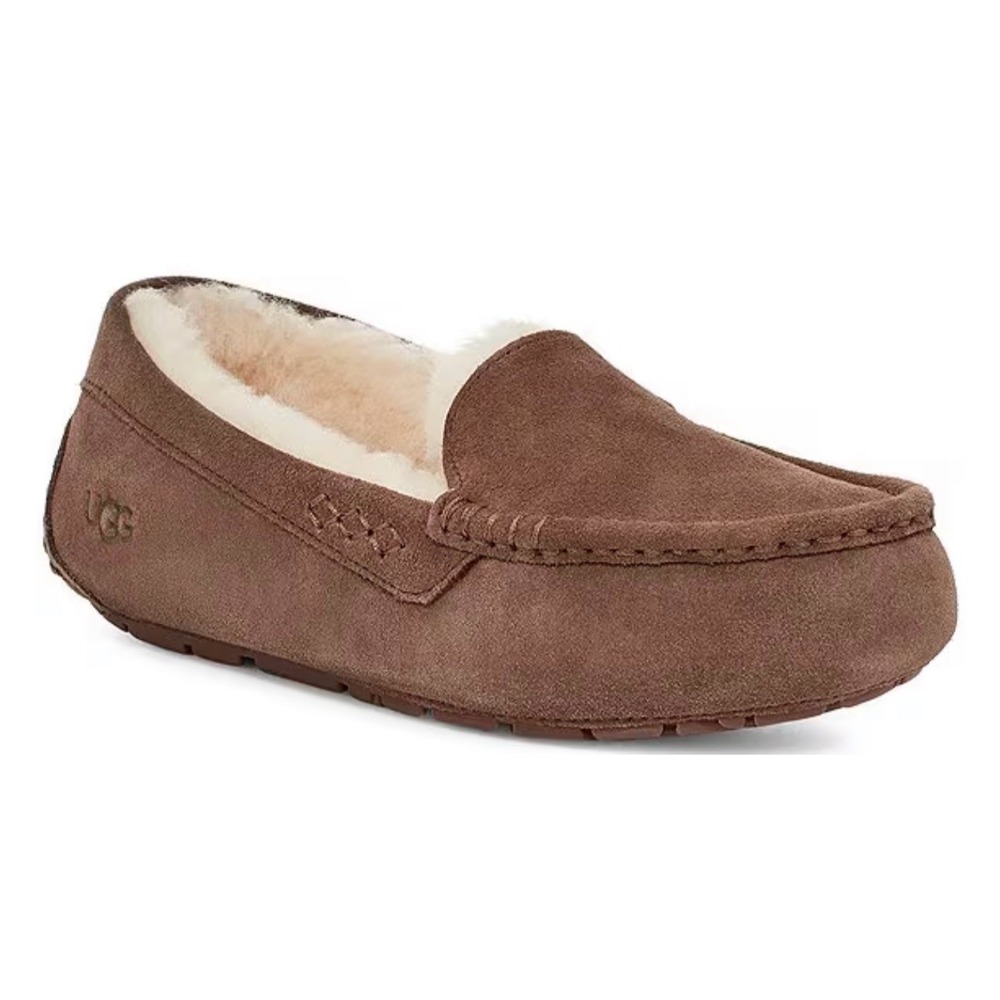 UGG Ansley Water-Resistant Suede Wool Lined Moccasin Slippers Brown Womens 11